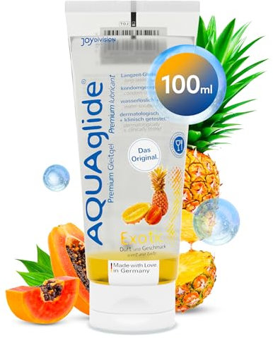JOYDIVISION AQUAglide Exotic Gleitgel 100 ml, EXOTIC Duft, vegan, ölfreies Gleitmittel auf Wasserbasis & kompatibel mit Latex-Kondo Men