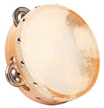 FUZEAU - 593 - Tambourin en Peau Naturelle - ø15 cm - 8 Cymbalettes - Cerclage Bois - Léger et Facile à Manipuler - Véritable Instrument de Musique - Idéal Apprentissage Rythmique - Dès 3 ans