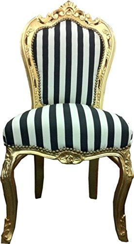 Casa Padrino Barock Esszimmer Stuhl Schwarz/Weiß Streifen/Gold