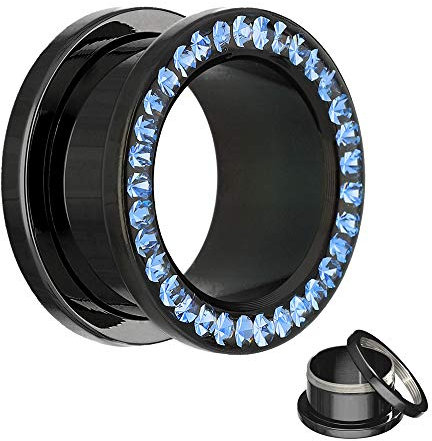 Treuheld Flesh Tunnel - Schwarz - Kristall - Blau - Schutzschicht 8 mm