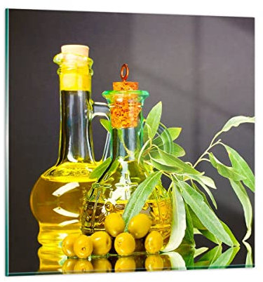ARTTOR Bilder auf Glas Flasche Glas Olive Öl Glasbild 30x30cm Wandbilder Dekoration Wohnzimmer Schlafzimmer Küche Deko Klein Wanddeko Bild im Glas Wand Kunstdruck Art Modern Wall Decor GAC30x30-2168