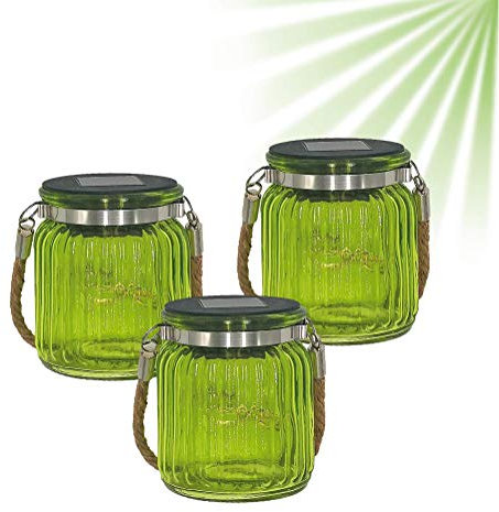 Isotronic LED Solar Lamp (Set of 3) Solar Lamp / Solar Lantern, Hanging Lamp for Garden, Balcony and Outdoor - 10 LEDs per Lamp - Mason Jar / Storage Jar Decoration for party, Feast, Wedding red
