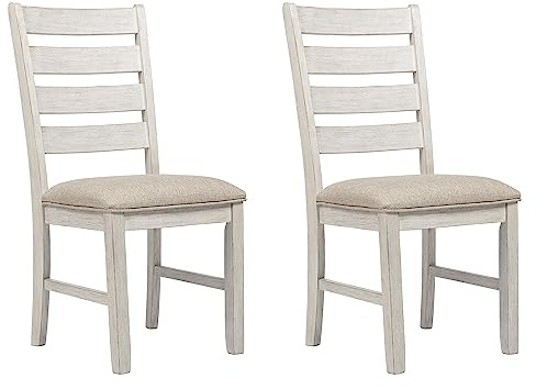 Signature Design by Ashley Skempton Modern Farmhouse Dining Room Chair, 2 Count, Ladderback Design, Wood, 17.75 W x 21.5 D x 38.63 H, White and Light Brown