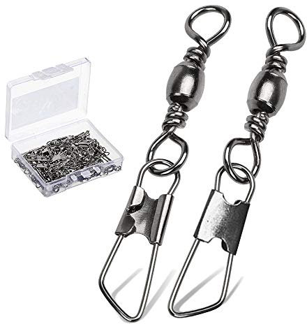 9Tong Stainless Steel Snap Swivel Saltwater High Strength Snapshots Barrel Line Connector Fishing Swivel Barrel Safety Lock Accessories for Fishing Tackle Stainless Steel 50 Pieces 33 lbs