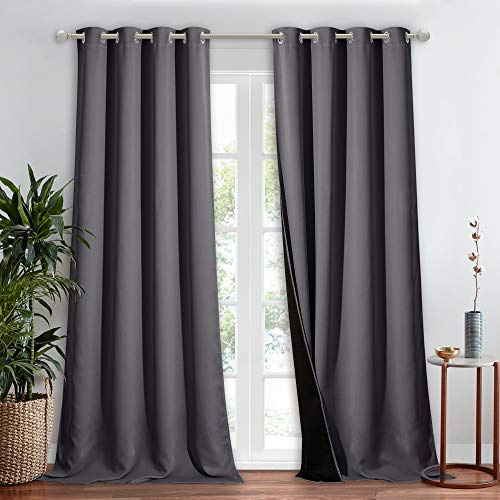 NICETOWN 100% Blackout Blind, Laundry Room Decor Window Treatment Curtain for Large Patio Sliding Door, Thermal Insulated Grey Curtain for Bedroom, 1 Panel, 52 inches x 108 inches