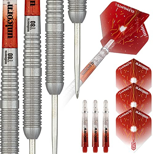 Unicorn Steel Tip Darts Set, Core Striker Series, 80 Percent Natural Tungsten Barrels, 20g, 21g, 22g, 23g, 24g or 25g