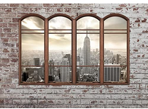 Runa Art Fototapete New York Fenster 352 x 250 cm Vlies Tapeten XXL Moderne Wandtapete Wohnzimmer Schlafzimmer Braun Beige 9283011b