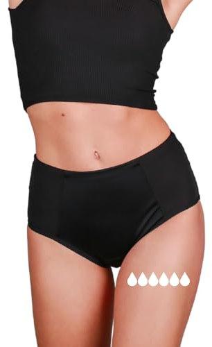 Taynie Highwaist Ultra schwarz Periodenunterwäsche Starke Blutung - Periodenwäsche - Menstruationsunterwäsche - ersetzt 6 Tampons, Periodenslip Tragedauer bis 12 Std., waschbar bis 60°C (34, Schwarz)