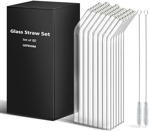 Reusable Straws Glass Clear: 32 Pack Glass Straws Long Drinking Straws Bendy Wide Smoothie Straw Large Cocktail Straws for Drinks