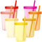 Youngever 7 Sets Plastic Kids Cups with Lids and Straws, 7 Reusable Toddler Cups with Straws in 7 Pink Colors