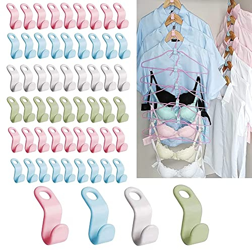 DINGFENG 60 Kleiderbügel Verbindungshaken Platzsparend Kunststoff Hanger | Klappbar Schrankorganisation Ordnung für Kleiderschrank Haken mehrfach