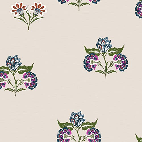 Joules Indienne Block Print Dawn Grey Wallpaper | Easy Paste The Wall Application | Grey Floral Design | Eco Friendly