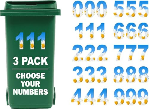 3 x Bin Numbers for Wheelie Bins, 0-9, Daisy Dustbin Stickers, Easy Application 17.5cm Stick On Number Stickers - Weatherproof Self Adhesive Vinyl (1)