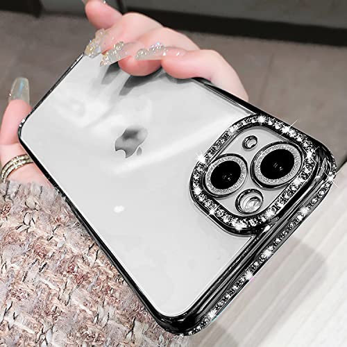 Tybiky Glitzer Hülle Kompatibel mit iPhone 13, Diamant Glitzer Schutzhülle für Mädchen, Transparent stoßfest Bumper Handyhülle für iPhone 13, Schwarzes