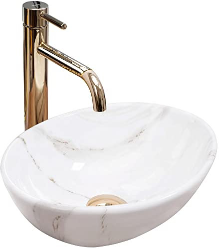Rea Aufsatzwaschbecken SOFIA MINI SHINY AIAX Waschtisch Handwaschbecken Waschschale Waschbecken für Badezimmer aus hochwertiger Keramik 350 x 260 x 125 mm (Weiß, Marmorimitat)