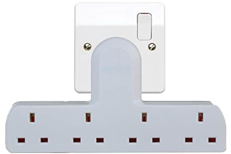 Mr. Gadget's Solutions® 4 Way Gang Wireless Extension Multi Plug In (No Cable) UK Mains Socket Adapter British Approved - 13A