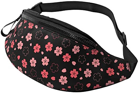 Bauchtasche für Damen und Herren mit Kopfhöreranschluss, Sportgürteltasche, Retro-Gürteltasche, flippige Blumen, Gürteltaschen zum Laufen, Hellrosa Kirsche, Einheitsgröße
