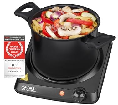 TZS First Austria Plaque de cuisson céramique infrarouge, 1200W, Plaque Électrique 1 Feu avec Foyer de 17,5cm de Diamètre, Économe en Énergie, pour le déménagement, le camping