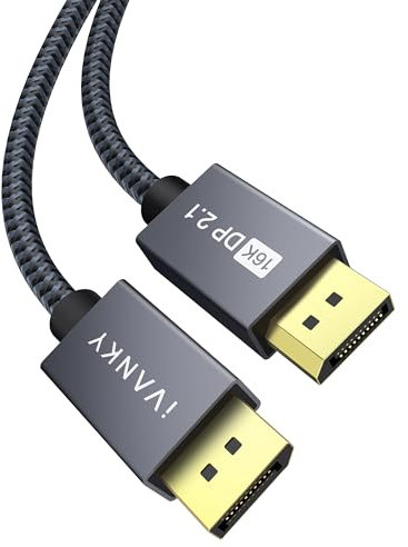 IVANKY 16K DisplayPort Kabel 2.1 3M, Kabel Displayport 4K@240Hz/165Hz/144Hz, 16K@60Hz, 8K@120Hz, 2K@240Hz, DP Kabel 2.1 Kompatibel mit HDR10, FreeSync, G-Sync für Gaming Monitor - Grau