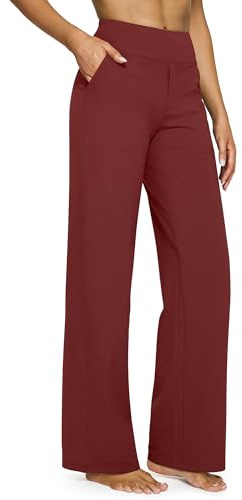 G4Free Yoga Pants with Pockets Wide Leg Trousers for Women UK Dress Ladies Stretch Work Trousers Casual Joggers Tall Dark Burgundy,XXL