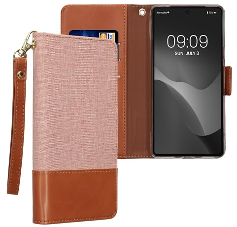 kwmobile Hülle klappbar kompatibel mit Google Pixel 7a Handyhülle - Kunstleder Flip Case mit Schlaufe und Standfunktion - Cover in Altrosa Braun