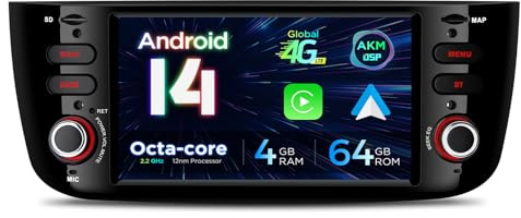 XTRONS 6.2 Zoll Android 14 Autoradio Octa Core 4GB 64GB Multimedia Player für Fiat Punto Eingebaut 4G LTE Gyroskop Sensoren Car Play AKM DSP GPS Bluetooth 5.0 WiFi Optional DAB OBD TPMS DVR AHD Kamera