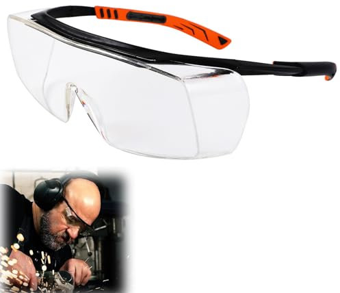 Safety Glasses for Work with Anti-Fog,Clear Protective Goggles Over Glasses with Side Shields, Anti-Scratch Dust Proof Wrap-Around Eye Protection for Construction Laboratory Chemicals Science