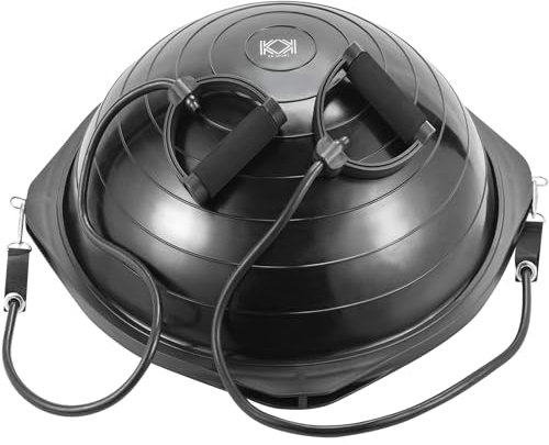KK Balance Trainer – New Balance Trainer with Pump - Half Ball Balance Trainer with Resistance Band - Anti-Slip surfaces with 8 Non-Slip Foot Pads - Home Gym Equipment For Exercises (Black)