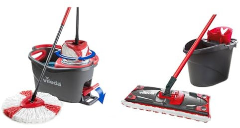 Vileda Easy Wring & Clean Turbo Balai avec Seau à pédale, Manche télescopique 85 – 130 cm & Kit Complet Balai et Seau-essoreur Ultramax, Ensemble de balais à Plat avec Seau