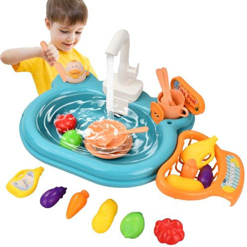 Litinliv Kinderwaschbecken Spielküche, Waschbecken Kinder mit Wasserfunktion, Küchenspüle Spielzeug Set, Spielspüle Spielzeug, Rollenspiel Geschenk für Kinder, Mädchen und Jungen