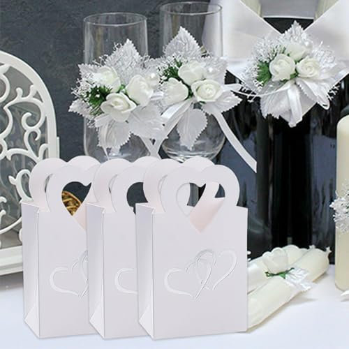 HANIUTTY 30 Stück Geschenktüte Hochzeit Geschenkschachtel Klein, WeiGeschenkbox Taufe Geschenkverpackung Hochzeit Gastgeschenk Hochzeit Gäste Hochzeit Süßigkeiten Schachtel Party Favor für Geburtstag