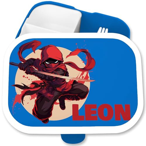 Brotdose Kinder Campus für Mepal - Ninja mit Name personalisiert I Schulkind Geschenk Schule - 750 ml - Blau - lunchbox lunch box brotbox fächern jungen