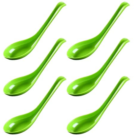 Cucharas de arroz para sopa de fideos ramen, cucharas rojas para servir, sopa china Won Ton (6, verde)