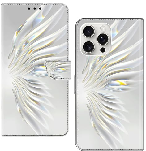 BOLELAW Case for iPhone 16 Pro with [Magnetic Closure] [Stand Function] [Card Slots] Leather Flip Wallet Cover Compatible iPhone 16 Pro Phone Case, Crystal Wings