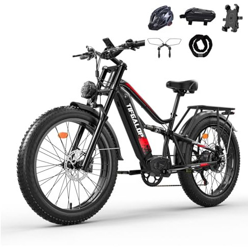 tifgalop Elektrofahrrad, 26-Zoll-Elektrofahrrad für Erwachsene, Mountainbike, Vollfederung, 7 Gänge, 52 V 19 Ah Lithiumbatterie, Reichweite bis zu 45–90 km