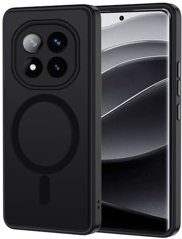XTCASE für Xiaomi Redmi Note 14 Pro 5G/Poco X7 5G Hülle Magnetisch kompatibel mit Magsafe, Matt Transluzente Handyhülle Kratzfeste PC Rückseite + TPU Bumper - Schwarz