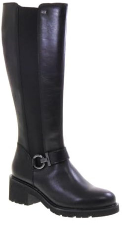 Valleverde 17120 Stivali Casual Donna Pelle Nero Tacco Grosso 5Cm Suola Gomma Gambale Ginocchio