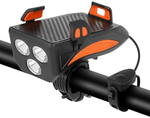 keynoyin Fahrrad-Handyhalterung, Fahrrad-Scheinwerfer-Lautsprecher, Powerbank, feste Halterung, Auto-Licht-Orange, 4800 mAh