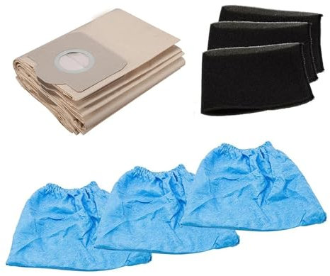 1 Jeu De Sacs À Poussière Avec Housse En Tissu Bleu Et Filtre En Mousse, Compatible Avec Einhell, Aspirateur Eau Et Poussière TC-VC 1820 TC-VC 1820 SA TC-VC 1812 S TC-VC