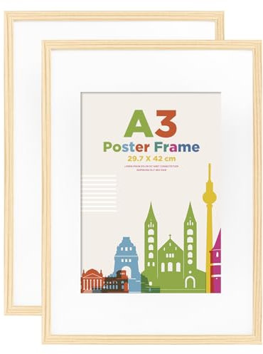 Egofine Bilderrahmen A3, Holzrahmen Rahmen A3 mit Acrylglas Passepartout für Fotos DIN A4,Zertifikatsrahmen für Wandmontage,29.7 x 42 cm Posterrahmen für Portrait,Zuhause, Büro,Oak,2er
