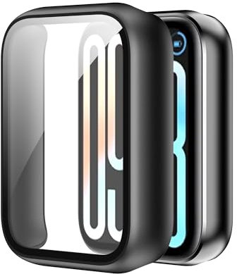 Heioloo Schutzhülle für Xiaomi Smart Band 9 Pro Hülle mit Gehärtetem Glas, 360° Rundum Displayschutz Anti Kratzen Case Cover für Xiaomi Smart Band 9 Pro - Schwarz