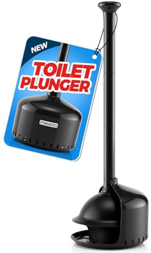 FORASTO Toilet Plunger with Holder,Plungers for Bathroom with Holder,Plunger with Cover,Bathroom Decor,Bathroom Accessories,Toilet Bowl Cleaners,Black(19inch)