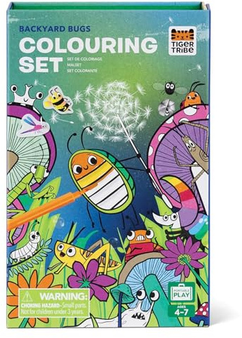 Tiger Tribe: Coloring Set - Backyard Bugs - All-in-1, Stickers & Markers, Cute Garden Critters, Magnetic Sealed Storage Box for Travel, Kids Ages 5+
