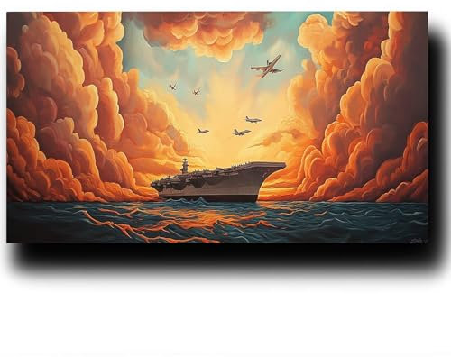 Malen Nach Zahlen Erwachsene FlugzeugträGer, Paint by Numbers Leinwand Bilder Flugzeug, Diy GemäLde Kit mit Pinsel und Acrylfarben Set, Deko Wohnzimmer Groß Malen Bastelset, Geschenk 100X200cm 9w-V-5