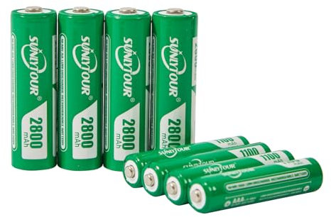 SUNLYTOUR 4 Stück 2800mAh AA NI-MH Batterien & 4 Stück 1100mAh AAA NI-MH Batterien,Laden Sie bis zu 1200 Zyklen