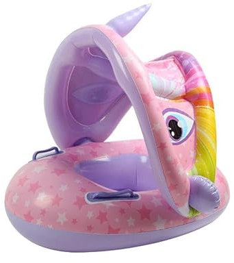 ACTOYS Flotador Bebe 6 7 8 9 10 11 12 Meses, Flotador con Sombrilla, Boia Bebe con Parasol, Flotadores para Bebes Unicornio, para Piscina (Unicornio A)