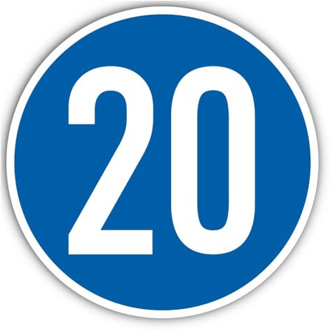 Aufkleber: ⌀ 250 mm, 1 Stück - StVO Gebotszeichen Z-275 blau/weiß - Geschwindigkeit - 20 km/h
