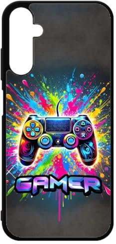 FunKaz Coque pour Samsung Galaxy A05s - - Gamer Manette de Jeu Fond Multicolore - Coque Noire TPU