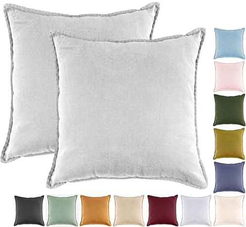 JACK by Mistral 2er Set 45x45cm Kissenhülle Kissenbezug Baumwolle Reißverschluss Leinenoptik, Farbe:Hellgrau