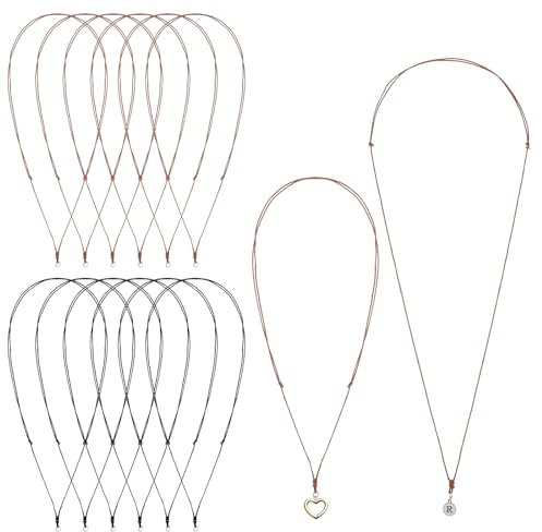 12 Pcs Necklace Cords for Pendants Vintage Necklace Cord Rope String Adjustable Double Knotted Handmade Craft Men Choker with Metal Ring for Hanging Pendants Women Gifts 14-26 Inch Black Brown